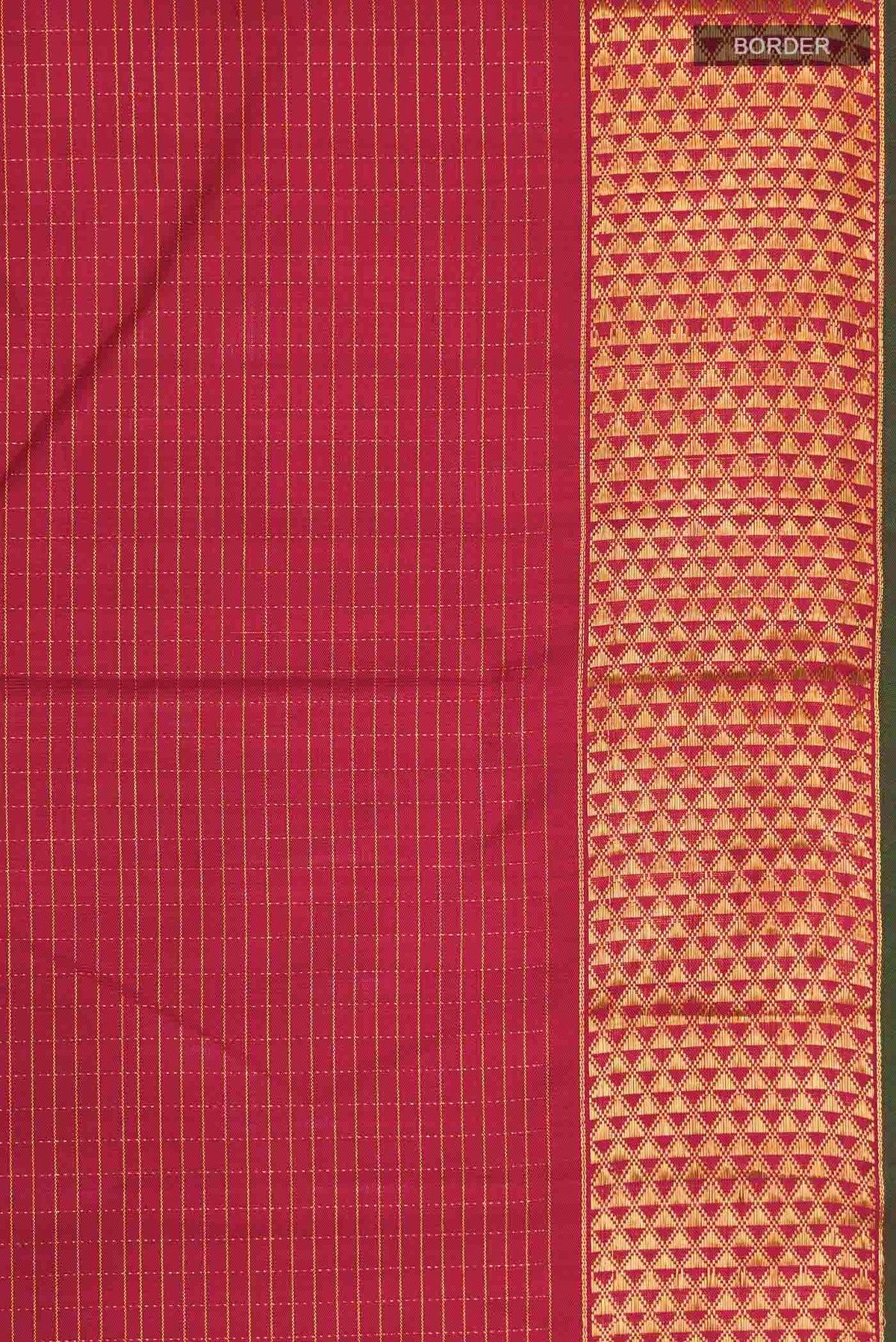 Border image of Maroon Kanchipuram Silk Saree with Checked design on the body and Zari Border