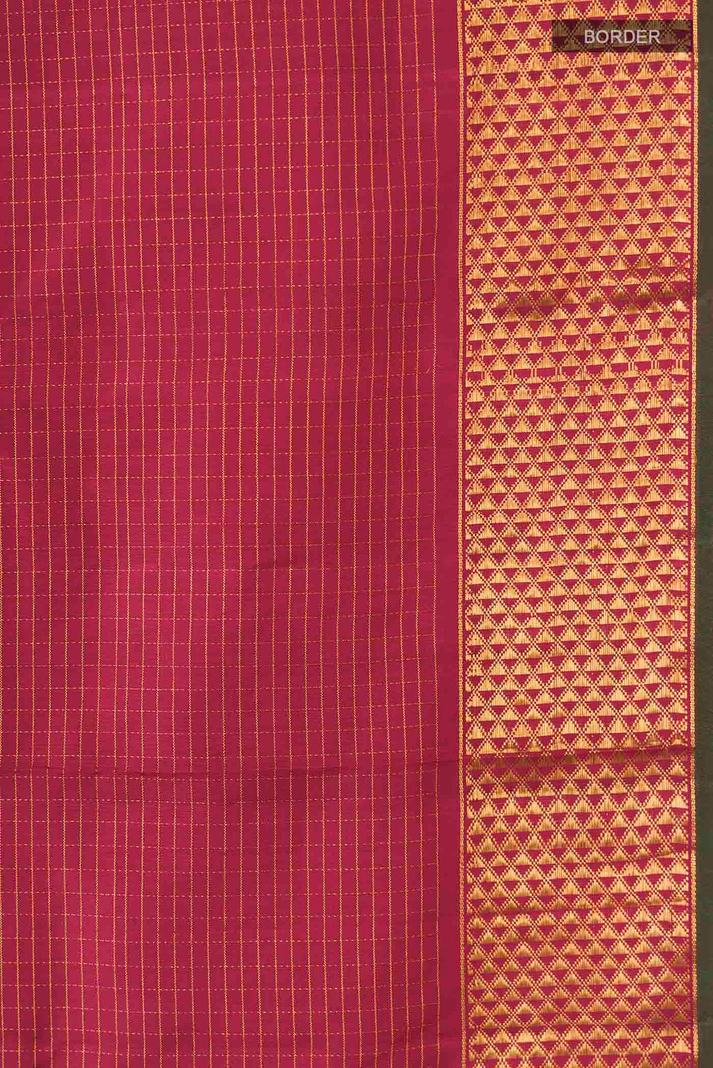 Border image of Maroon Kanchipuram Silk Saree with Stripes on the body and Zari Border