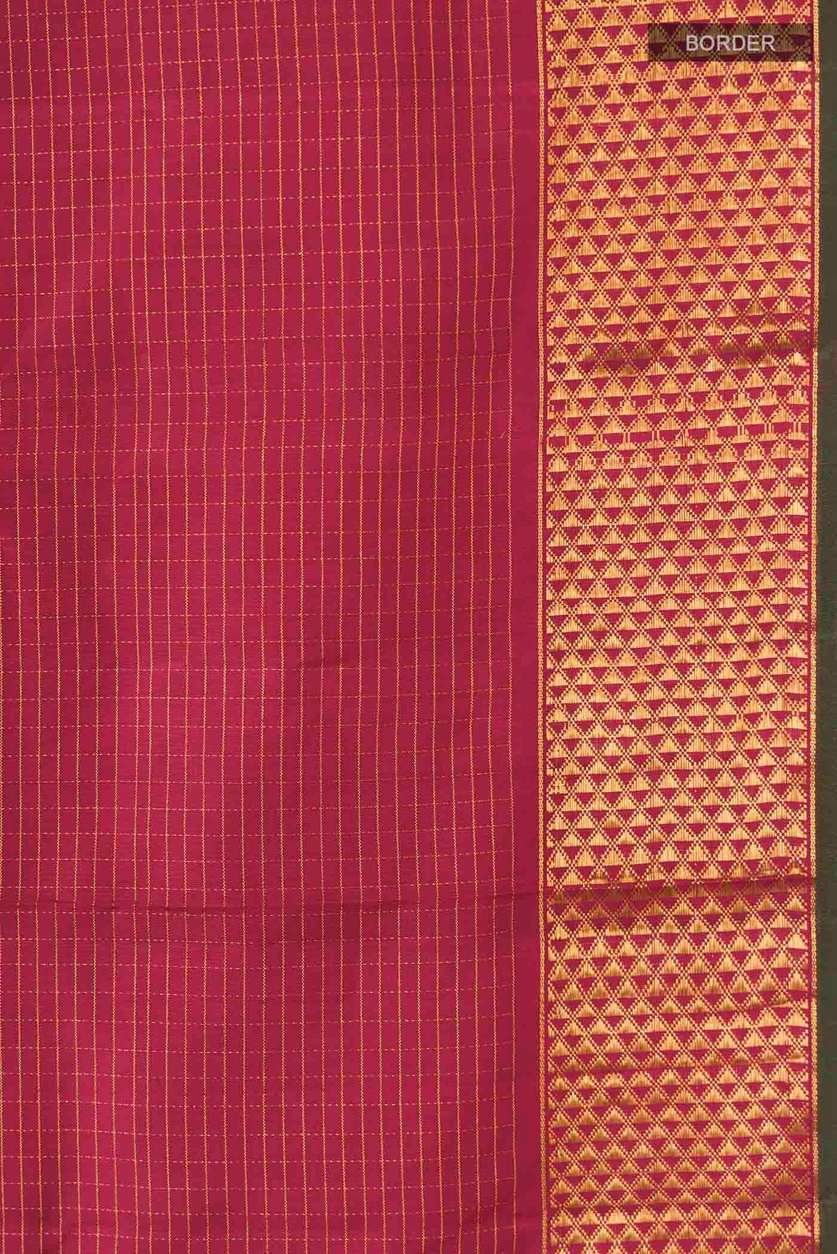 Border image of Maroon Kanchipuram Silk Saree with Stripes on the body and Zari Border