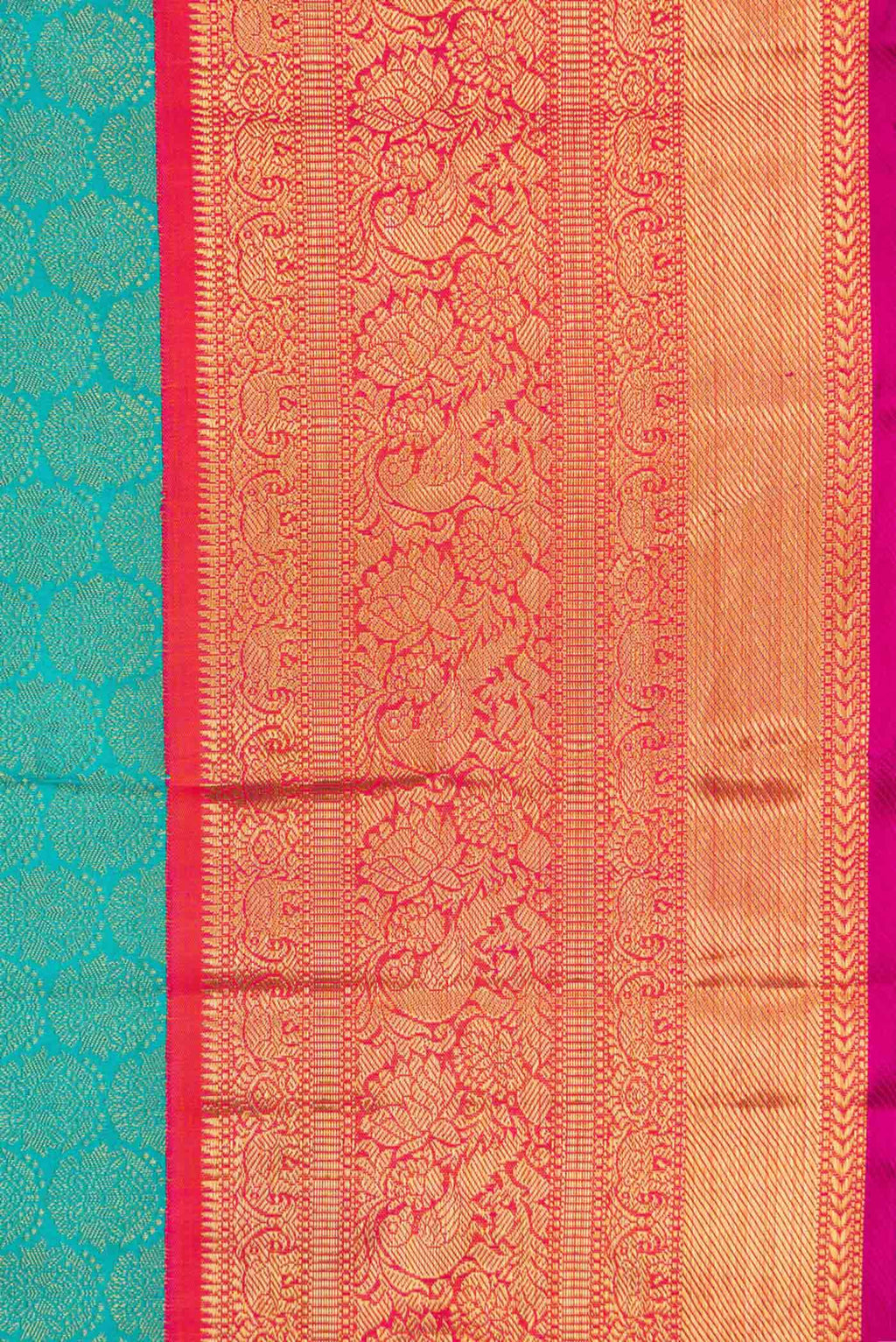 Border image of Peacock Blue Dual Tone Kanchipuram Silk Saree with Zari Brocade on the body and Zari Border