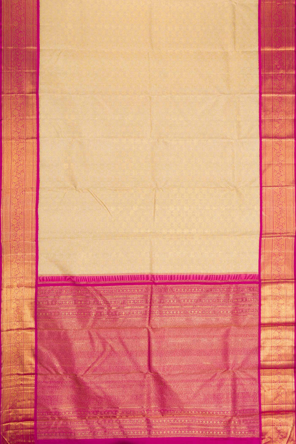 Flat view of Sandal Dual Tone Kanchipuram Silk Saree with Zari Brocade on the body and Zari Border