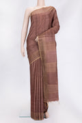 Brown Dual Tone Tussar Silk Saree with Embroidery on the body and Plain Border.  displayed on a mannequin