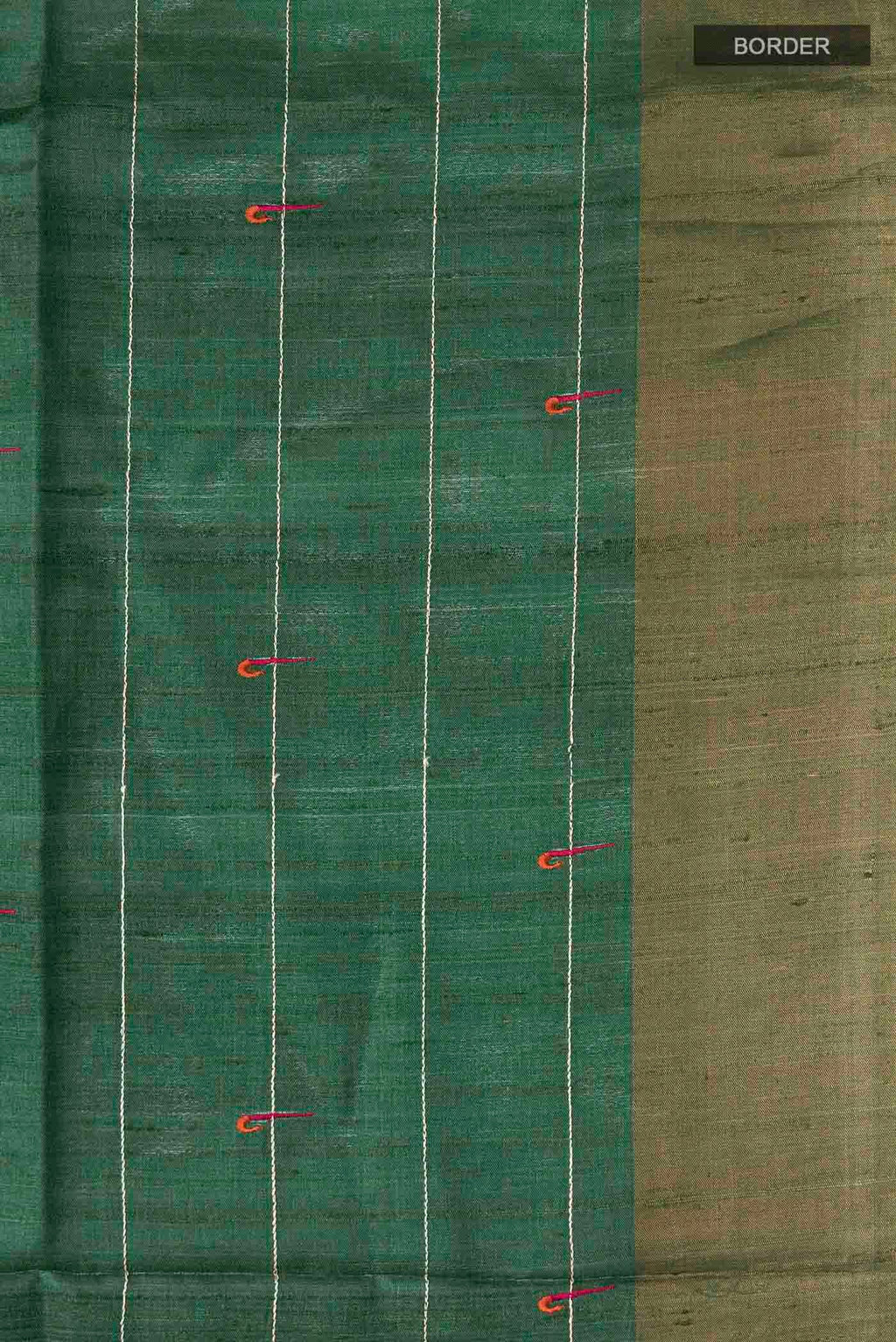 Border image of Green Tussar Silk Saree with Stripes on the body and Zari Border