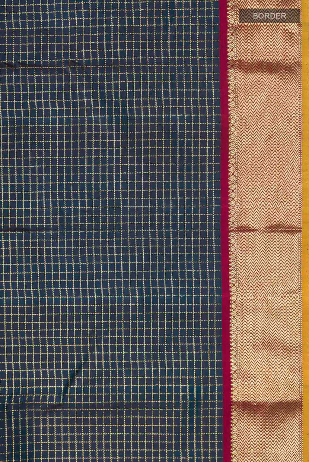 Border image of Blue Kanchipuram Silk Saree with Checked design on the body and Zari Border