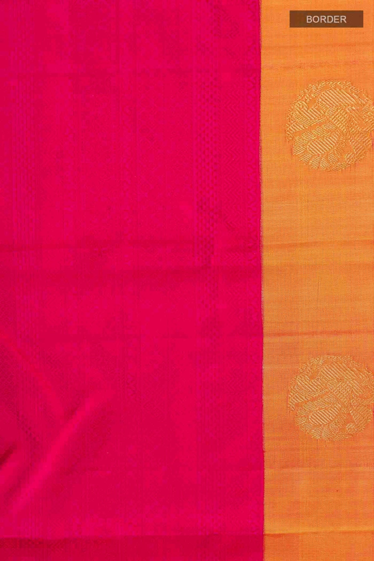 Border image of Pink Kanchipuram Silk Saree with Jacquard design on the body and Zari Border