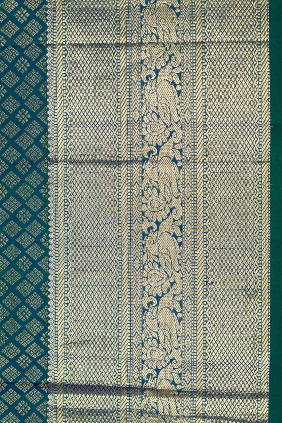 Border image of Peacock Blue Dual Tone Kanchipuram Silk Saree with Zari Brocade on the body and Zari Border
