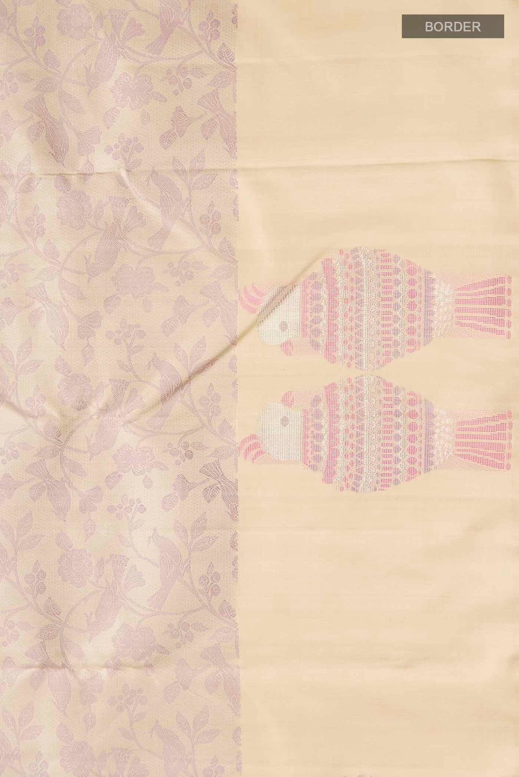 Border image of Beige Kanchipuram Silk Saree with Jacquard design on the body and Zari Border