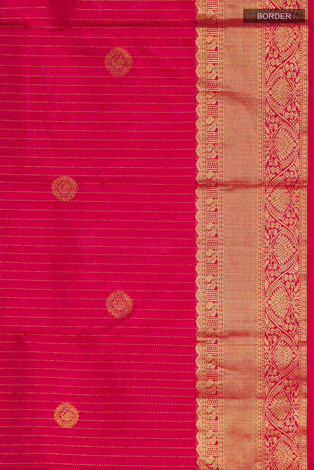 Border image of Pink Kanchipuram Silk Saree with Stripes on the body and Zari Border
