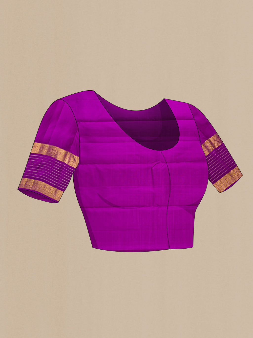 Close up image of the blouse of Green with Purple Color Kanchipuram Silk Saree with Zari Butta on the body and Zari Border