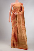 Dark Pink Dual Tone Kanchipuram Tissue Silk Saree with Zari Brocade on the body and Zari Border displayed on a mannequin