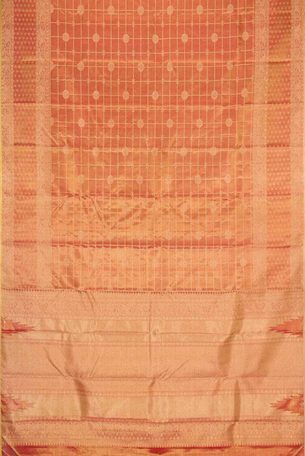 Flat view of Dark Pink Dual Tone Kanchipuram Tissue Silk Saree with Zari Brocade on the body and Zari Border