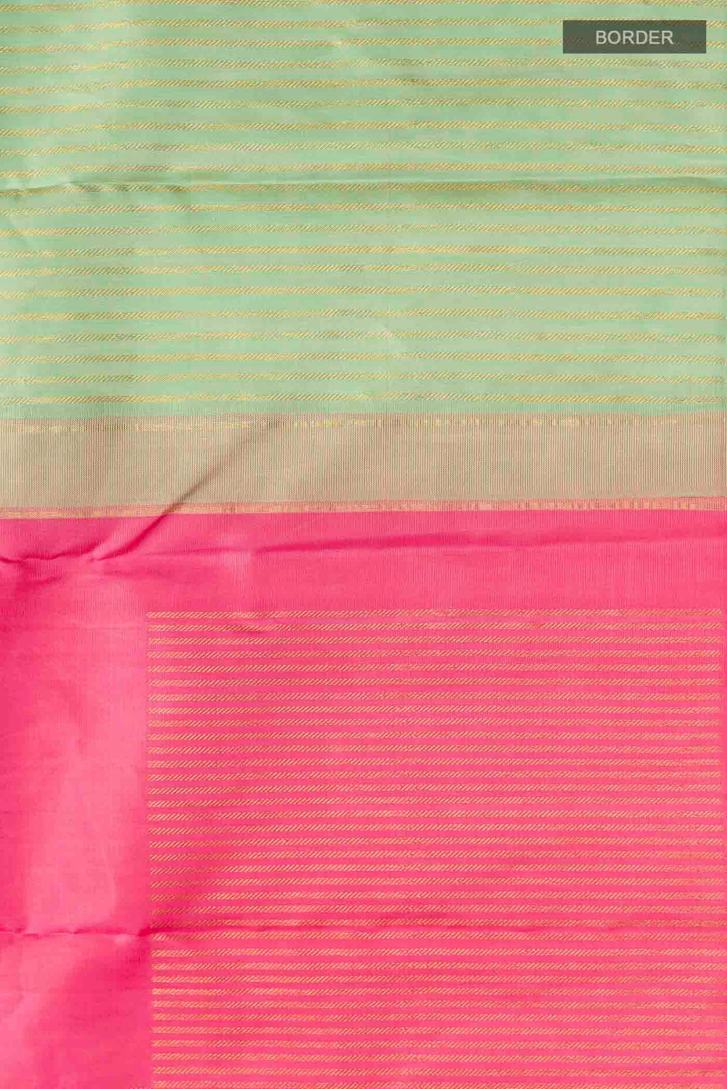 Border image of Green Kanchipuram Silk Saree with Stripes on the body and Without Border