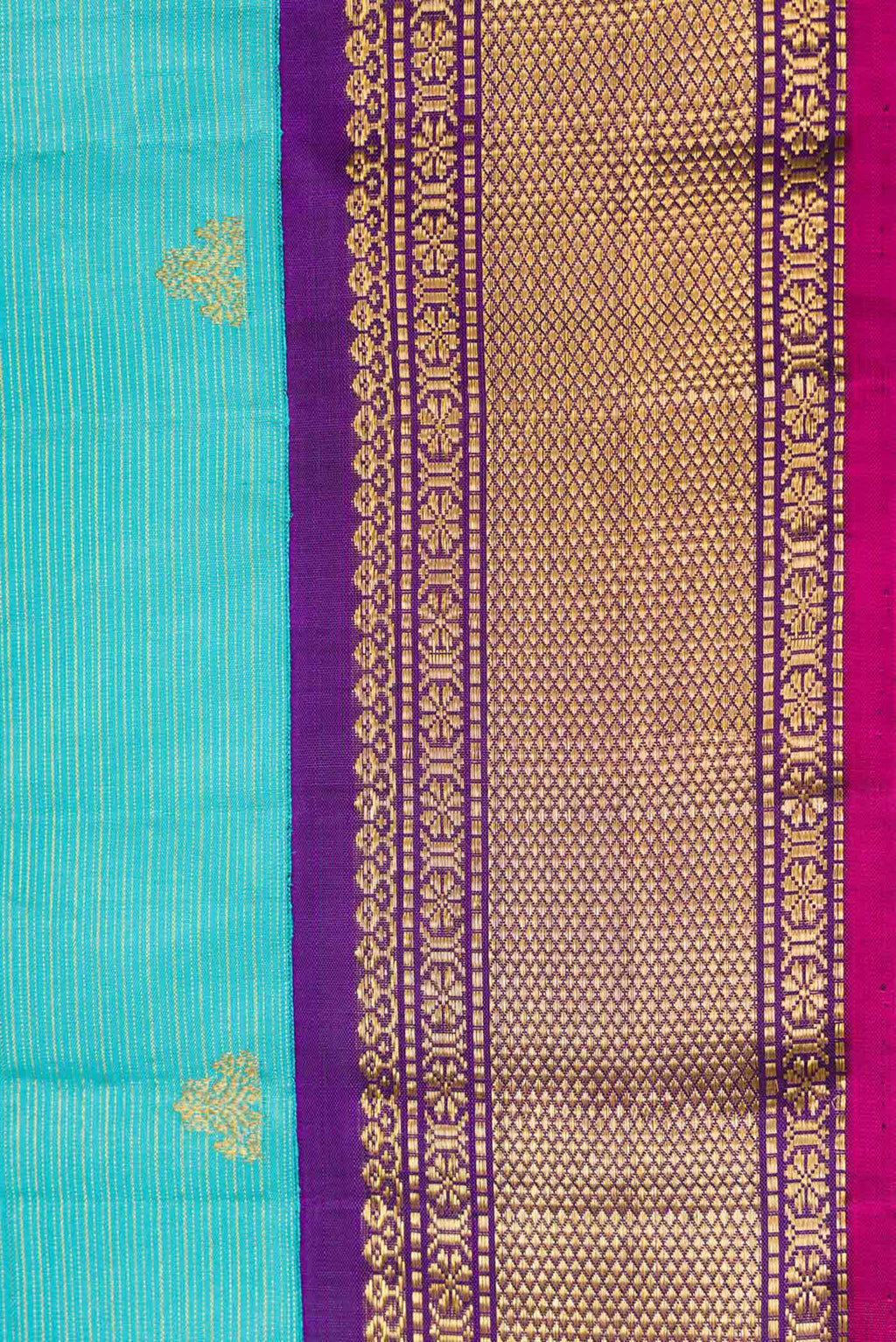 Border image of Sky Blue Dual Tone Kanchipuram Silk Saree with Stripes on the body and Zari Border