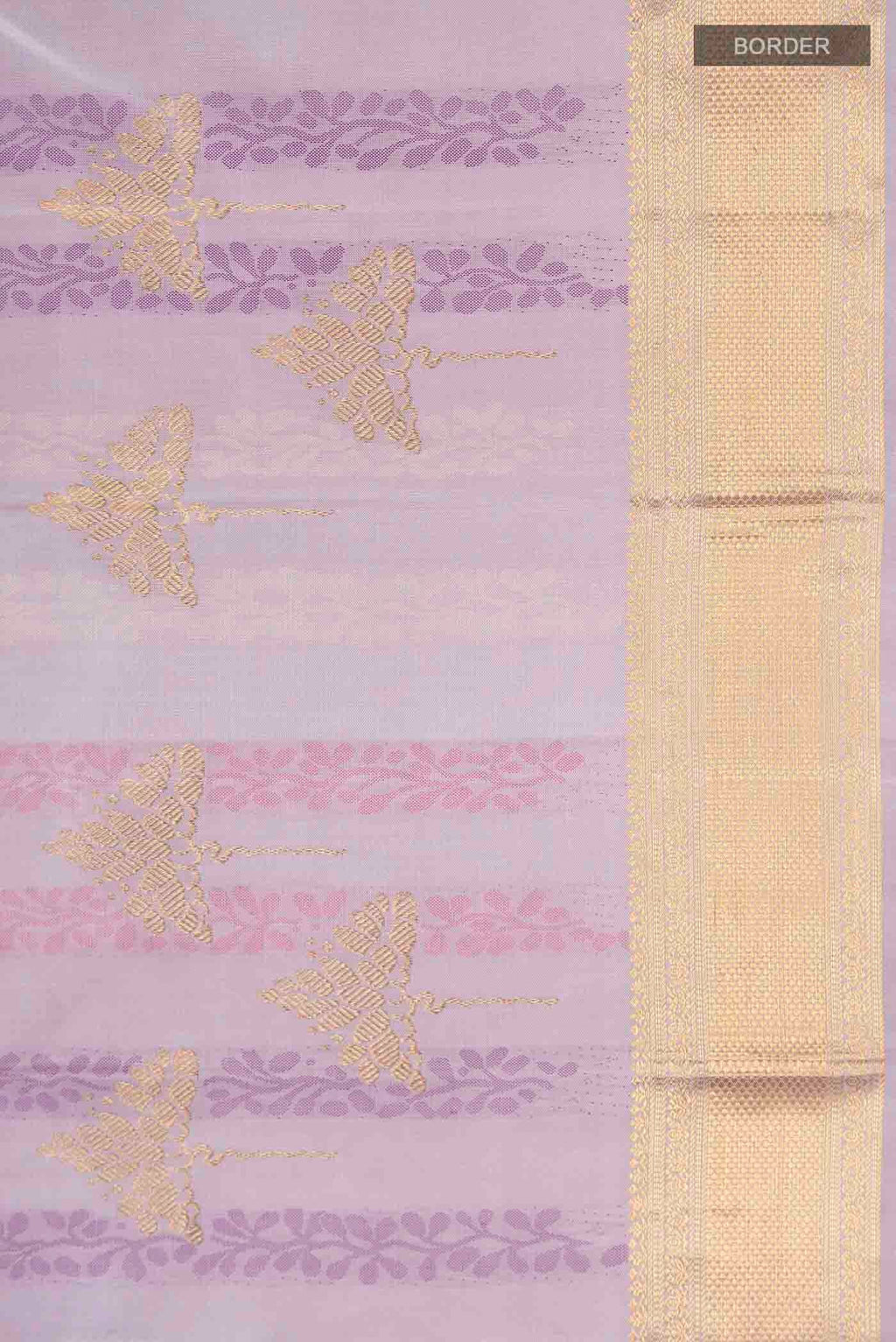 Border image of Lavender Kanchipuram Silk Saree with Jacquard With Zari Butta on the body and Zari Border