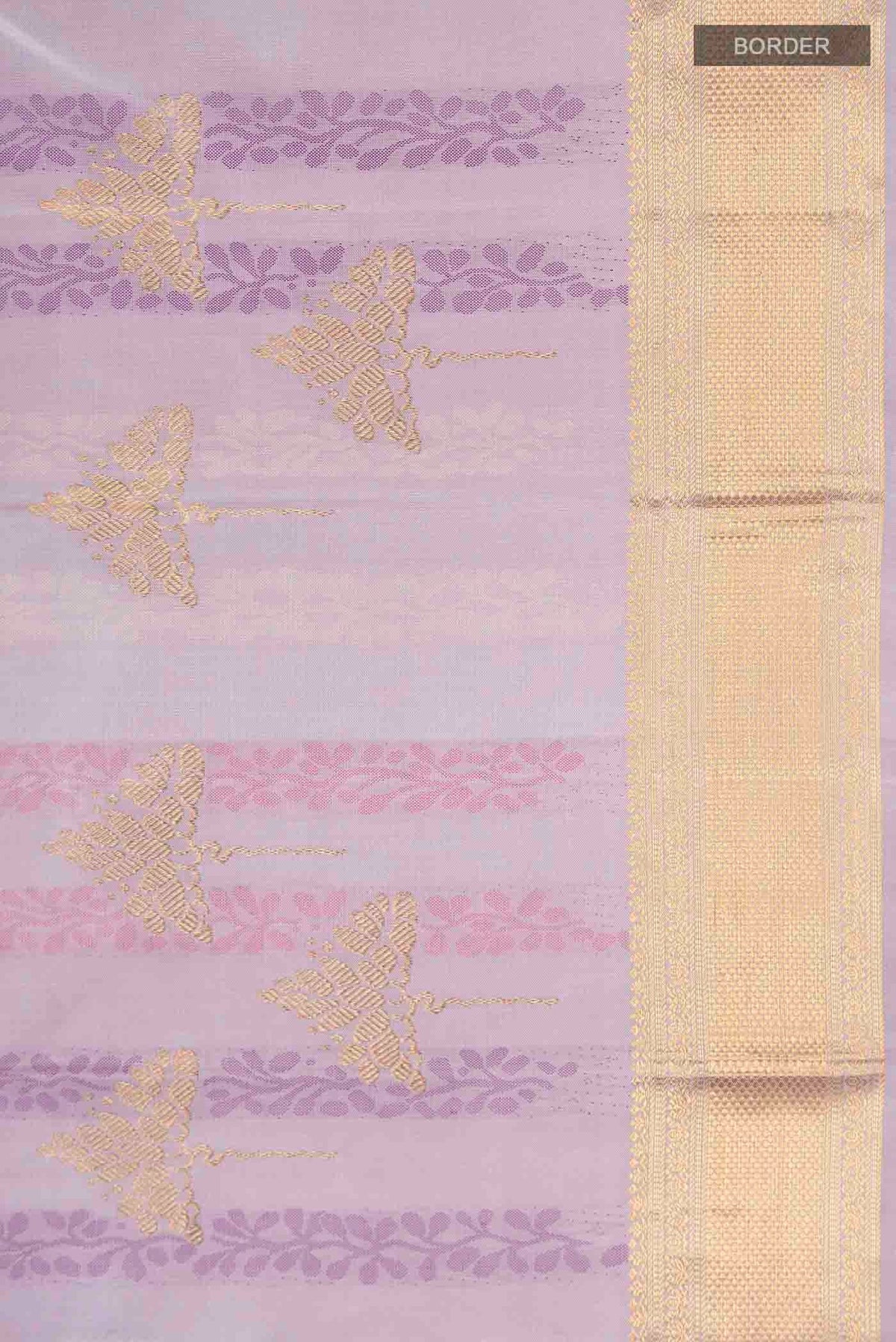Border image of Lavender Kanchipuram Silk Saree with Jacquard With Zari Butta on the body and Zari Border