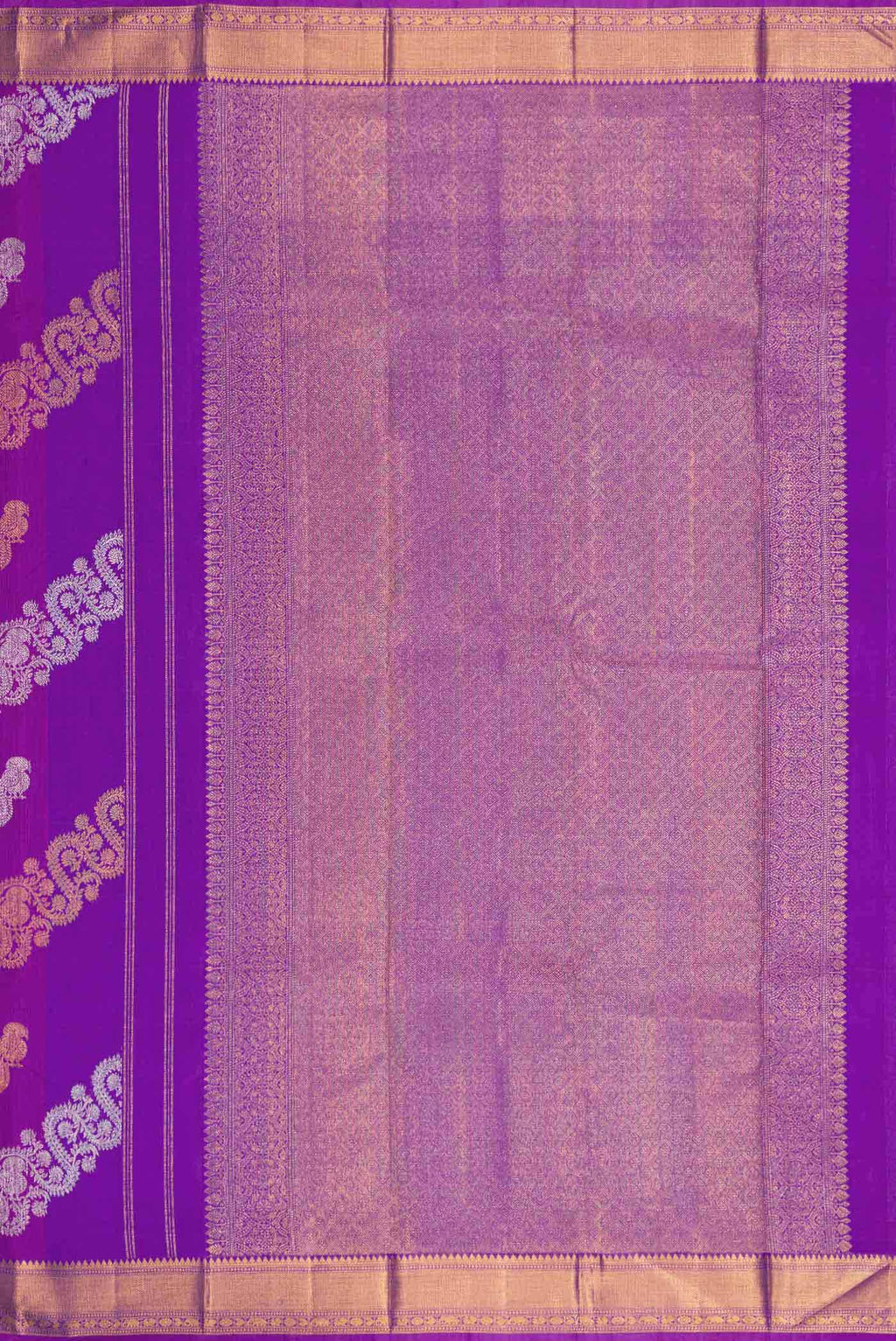 Close up image of the pallu of Royal Blue Dual Tone Kanchipuram Silk Saree with Zari Brocade on the body and Zari Border