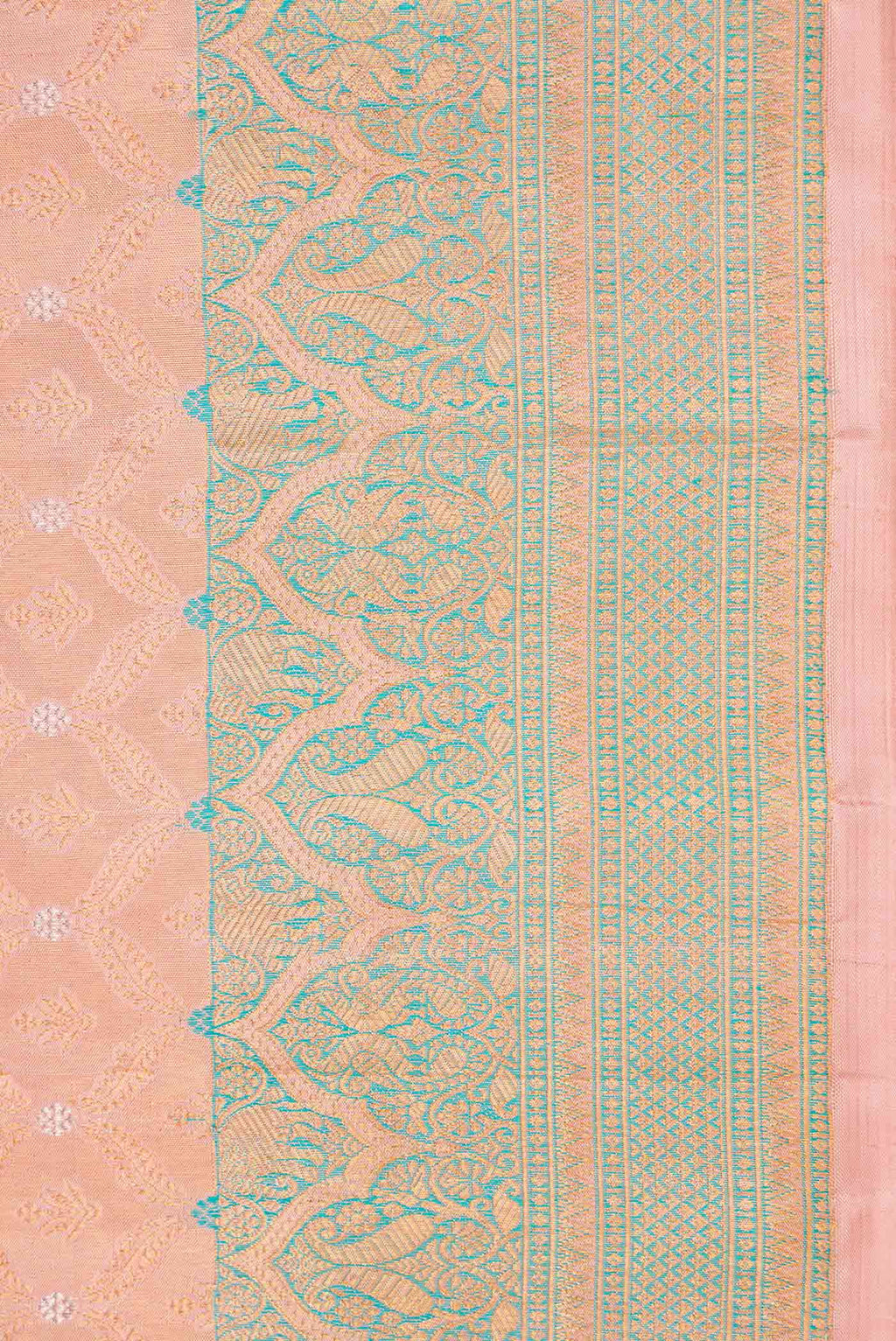 Border image of Rose Gold Dual Tone Kanchipuram Silk Saree with Zari Brocade on the body and Zari Border