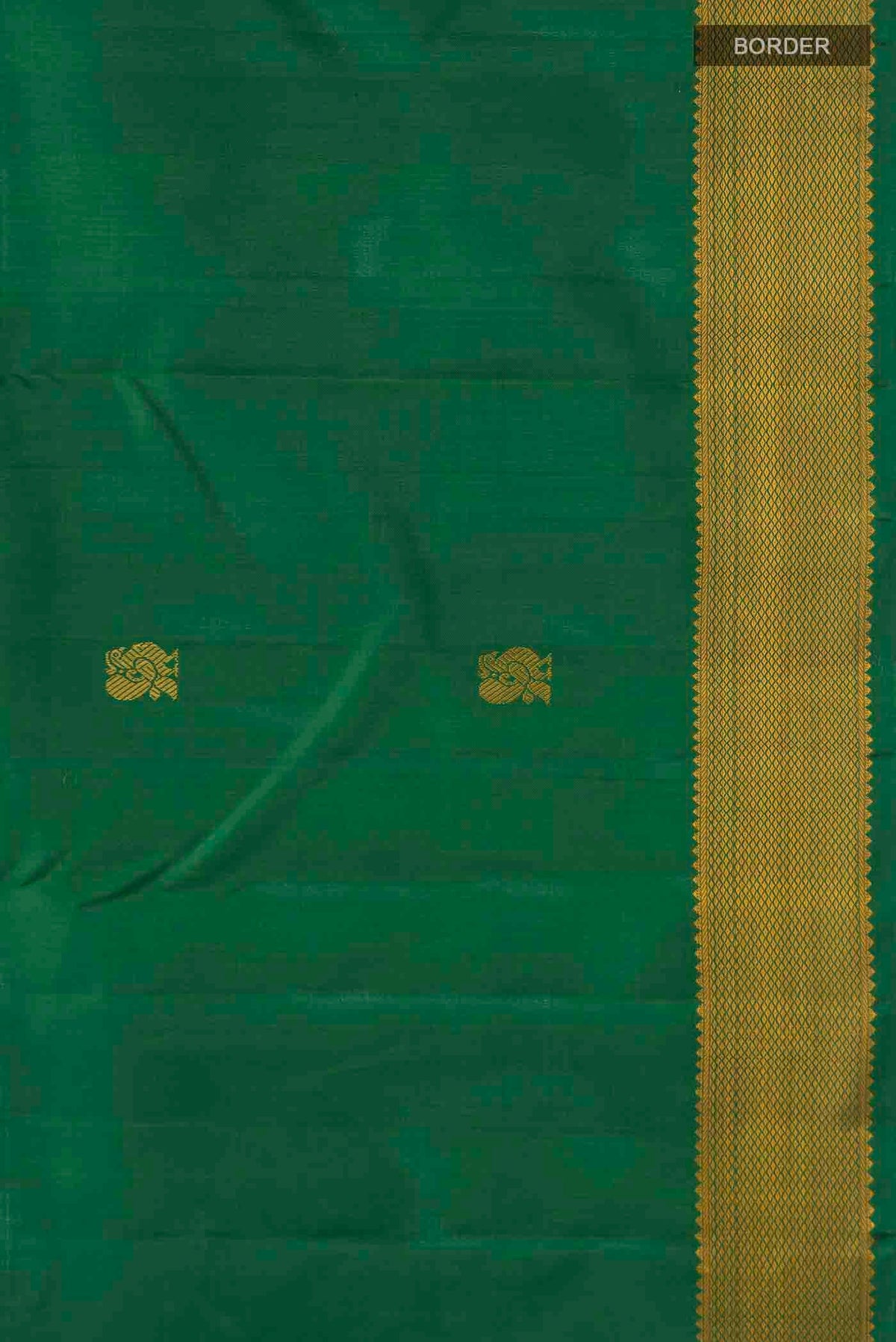 Border image of Green Kanchipuram Silk Saree with Thread Butta on the body and Thread Border