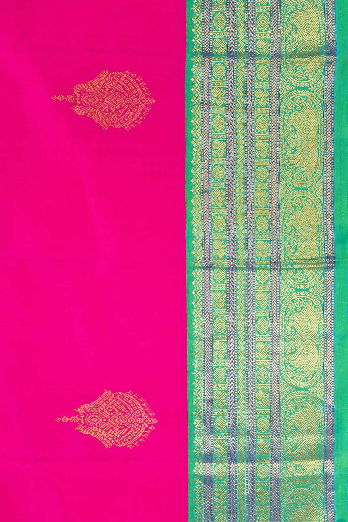 Border image of Pink Dual Tone Kanjivaram Silk Saree with Zari Butta on the body and Zari Border. 