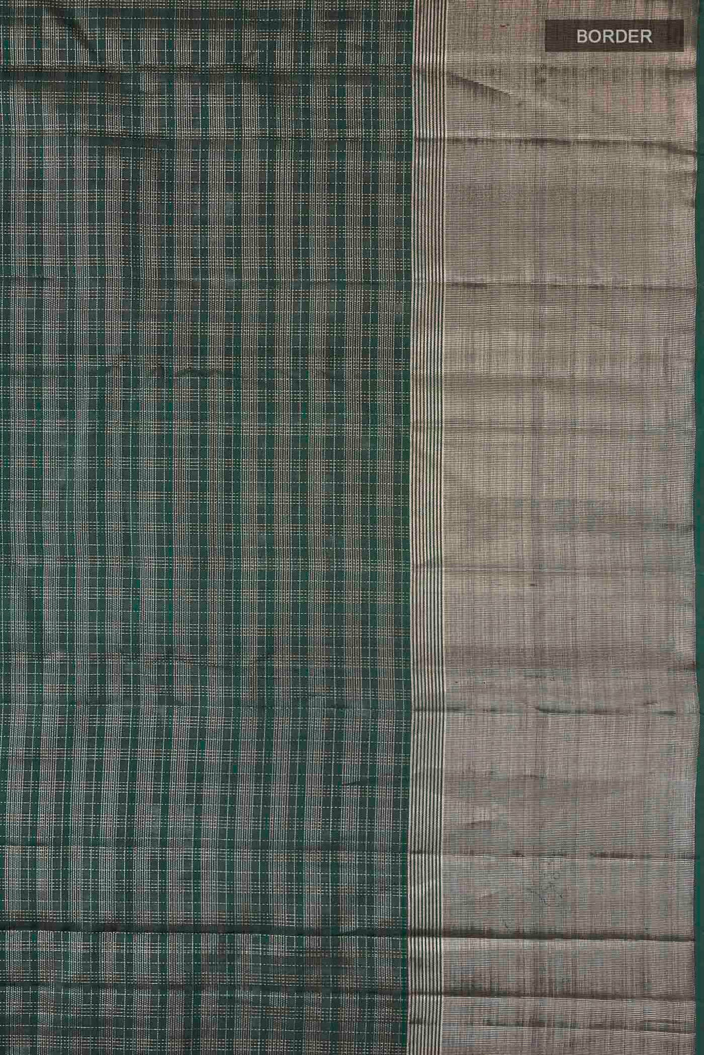Border image of Green Kanchipuram Silk Saree with Checked design on the body and Zari Border