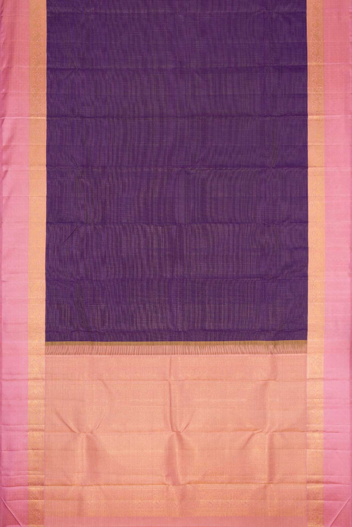 Flat view of Pure Silk Pure Zari Navy Blue Dual Tone Kanchipuram Saree with Stripes on the body and Zari Border