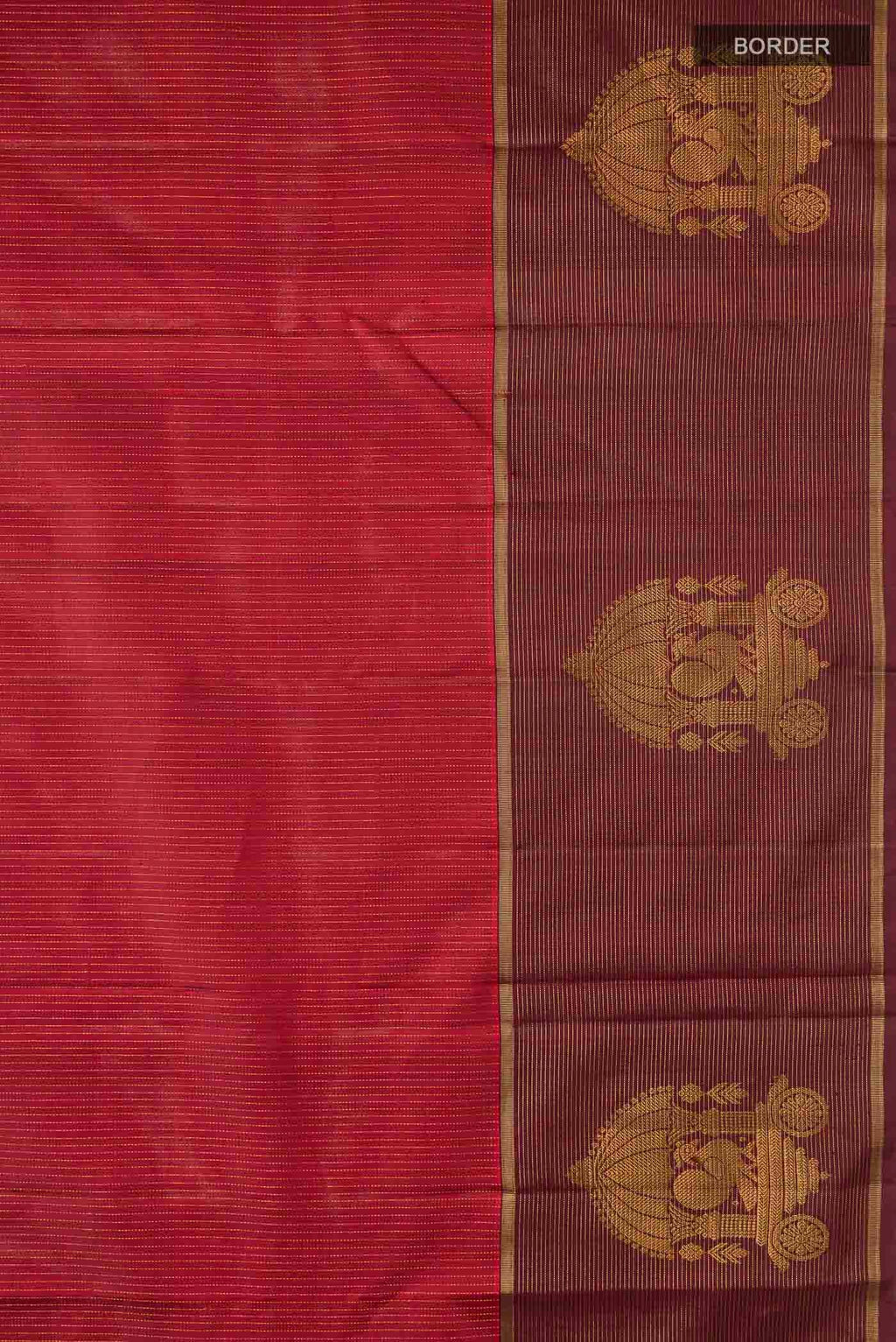 Border image of Maroon Kanchipuram Silk Saree with Stripes on the body and Zari Border
