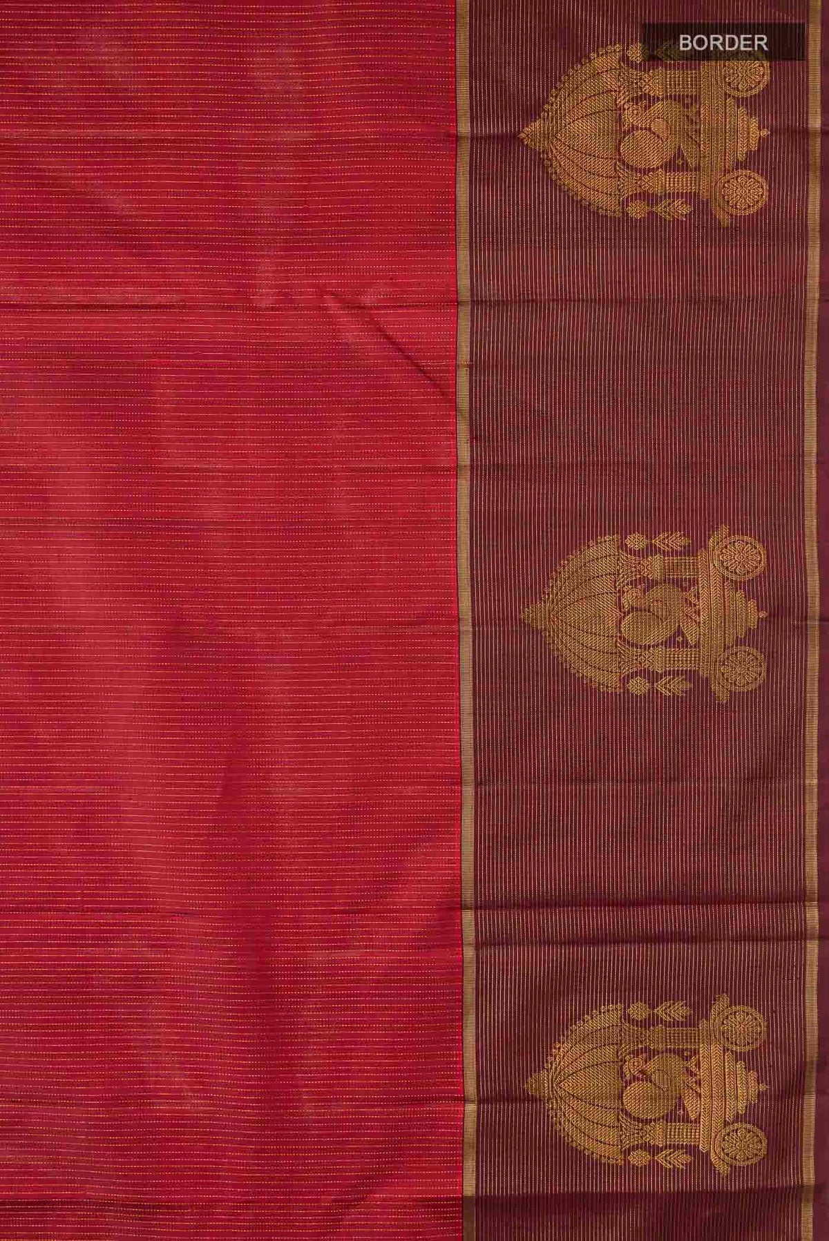 Border image of Maroon Kanchipuram Silk Saree with Stripes on the body and Zari Border