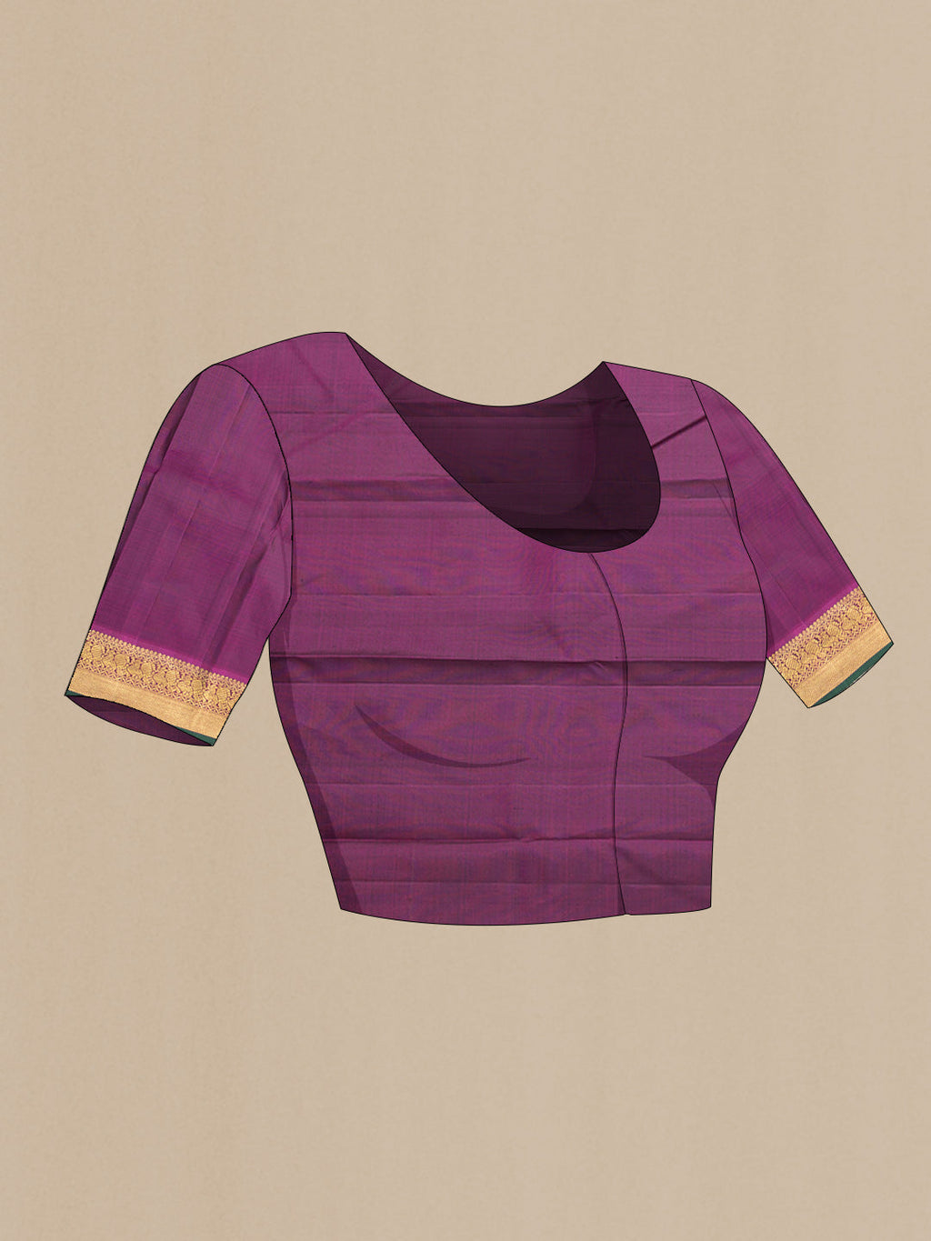Close up image of the blouse of Bottle Green Dual Tone Kanchipuram Silk Saree with Checked design on the body and Zari Border. 