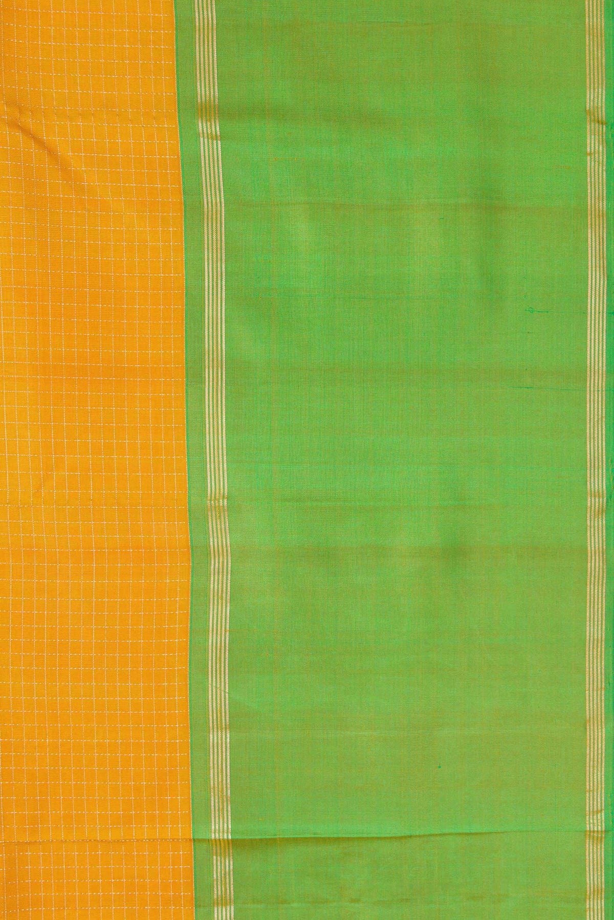 Border image of Mustard Dual Tone Kanchipuram Silk Saree with Checked design on the body and Zari Border. 