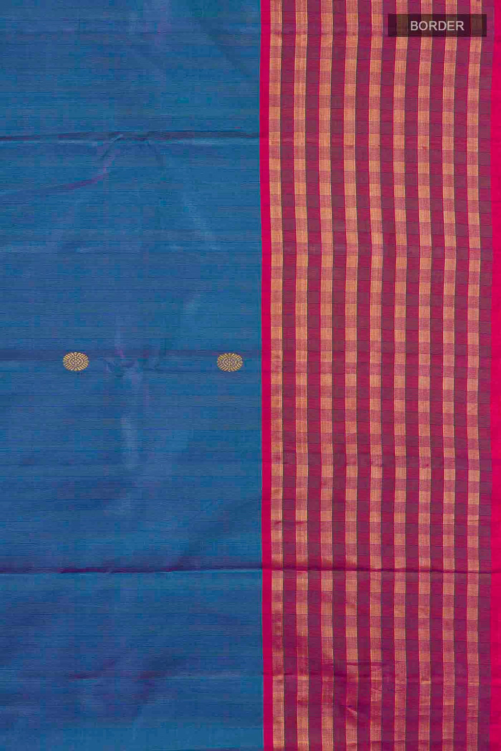 Border image of Blue Kanchipuram Silk Saree with Zari Butta on the body and Zari Border