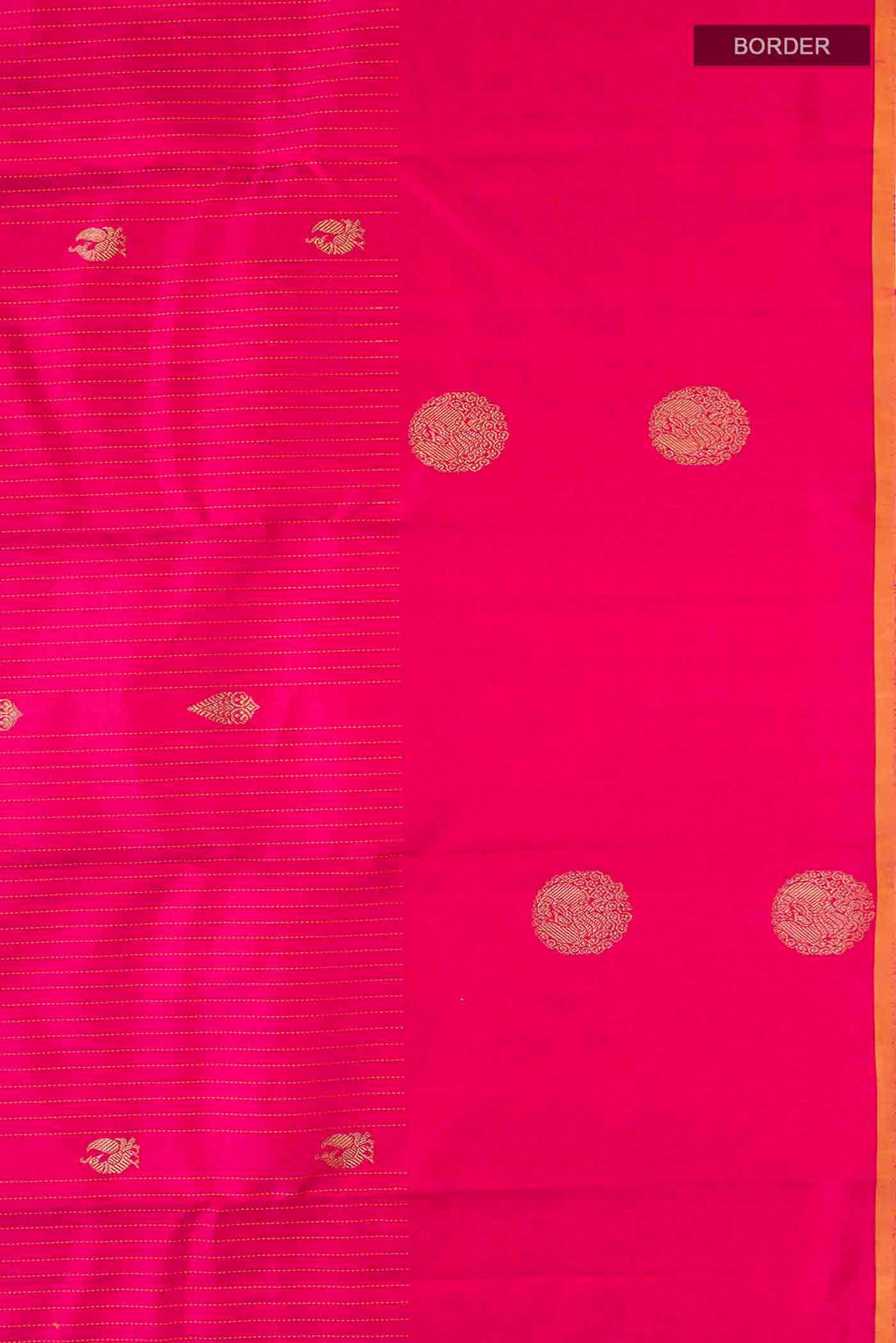 Border image of Pink Kanchipuram Silk Saree with Zari Butta on the body and Plain Border