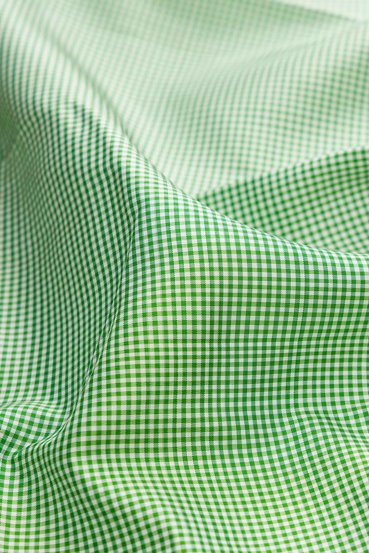 Close up of Green Dual Tone Kanchipuram Silk Saree with Checked design on the body and Zari Border displaying folds