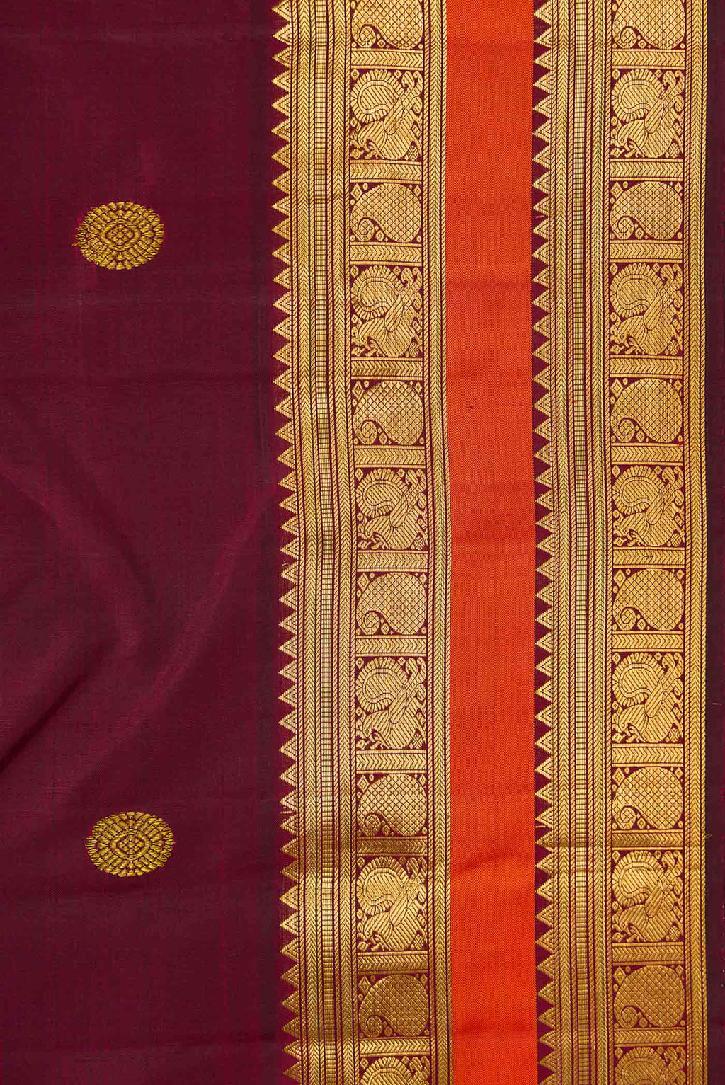 Border image of Maroon Dual Tone Kanchipuram Silk Saree with Zari Brocade on the body and Zari Border