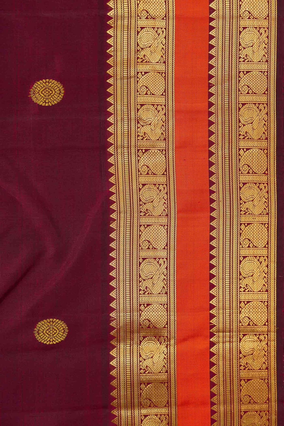 Border image of Maroon Dual Tone Kanchipuram Silk Saree with Zari Brocade on the body and Zari Border