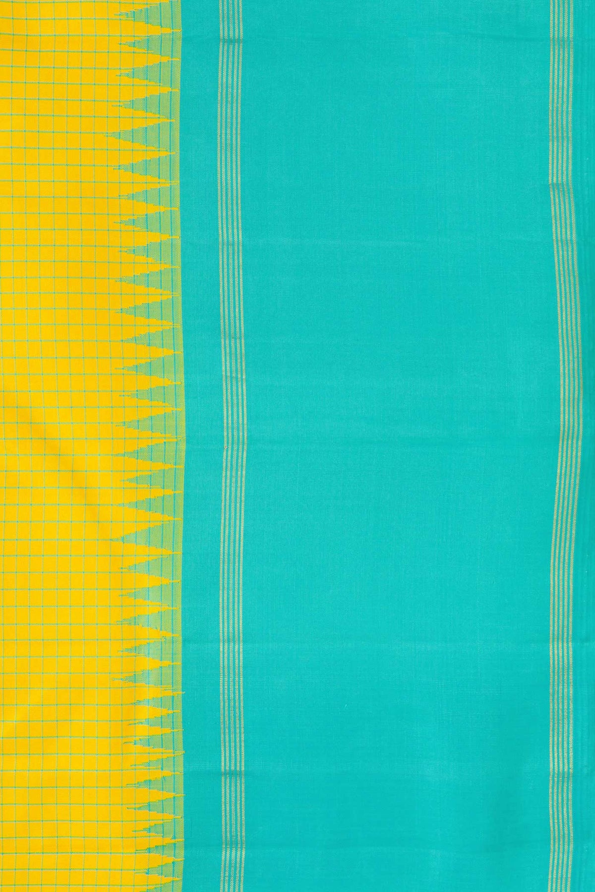 Border image of Lemon Yellow Dual Tone Kanchipuram Silk Saree with Checked design on the body and Zari Border