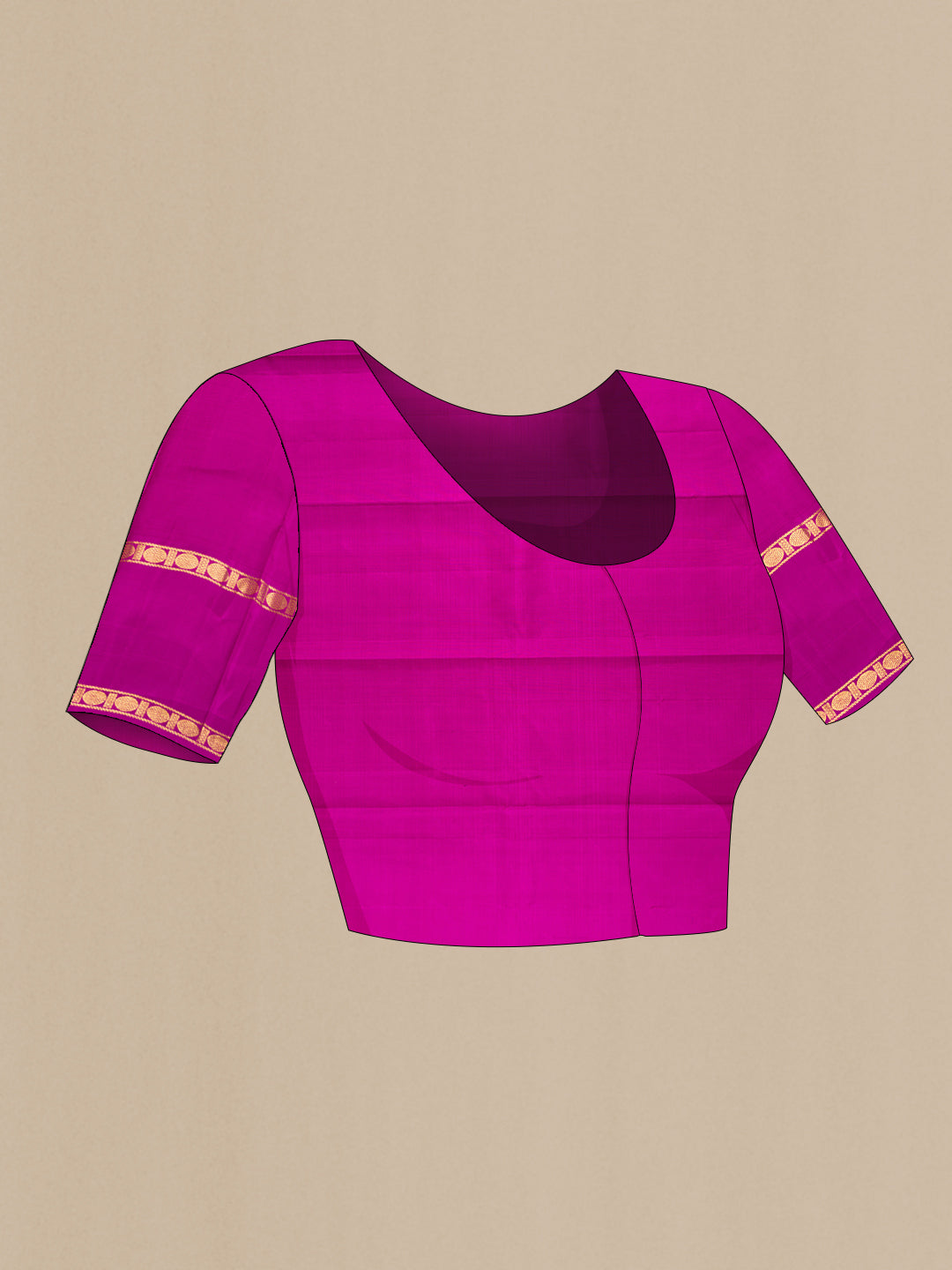 Close up image of the blouse of Parrot Green Dual Tone Kanjivaram Silk Saree with Plain Body and Zari Border. 