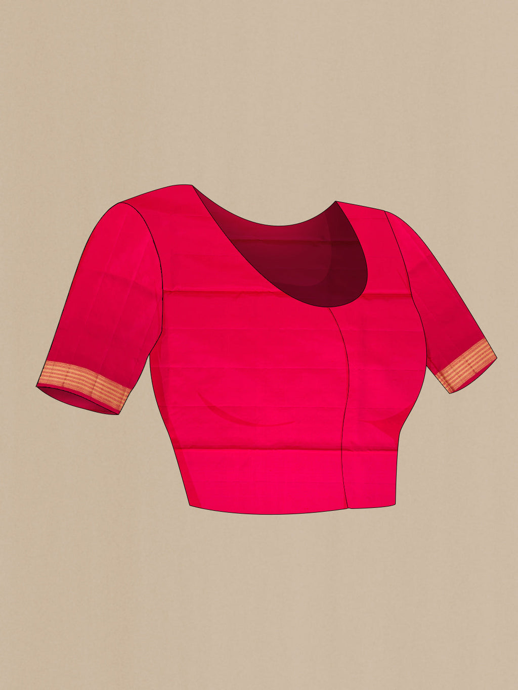 Close up image of the blouse of Dark Pink Dual Tone Soft Silk Saree with Zari Butta on the body and Zari Border. 