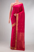Dark Pink Dual Tone Soft Silk Saree with Zari Butta on the body and Zari Border.  displayed on a mannequin