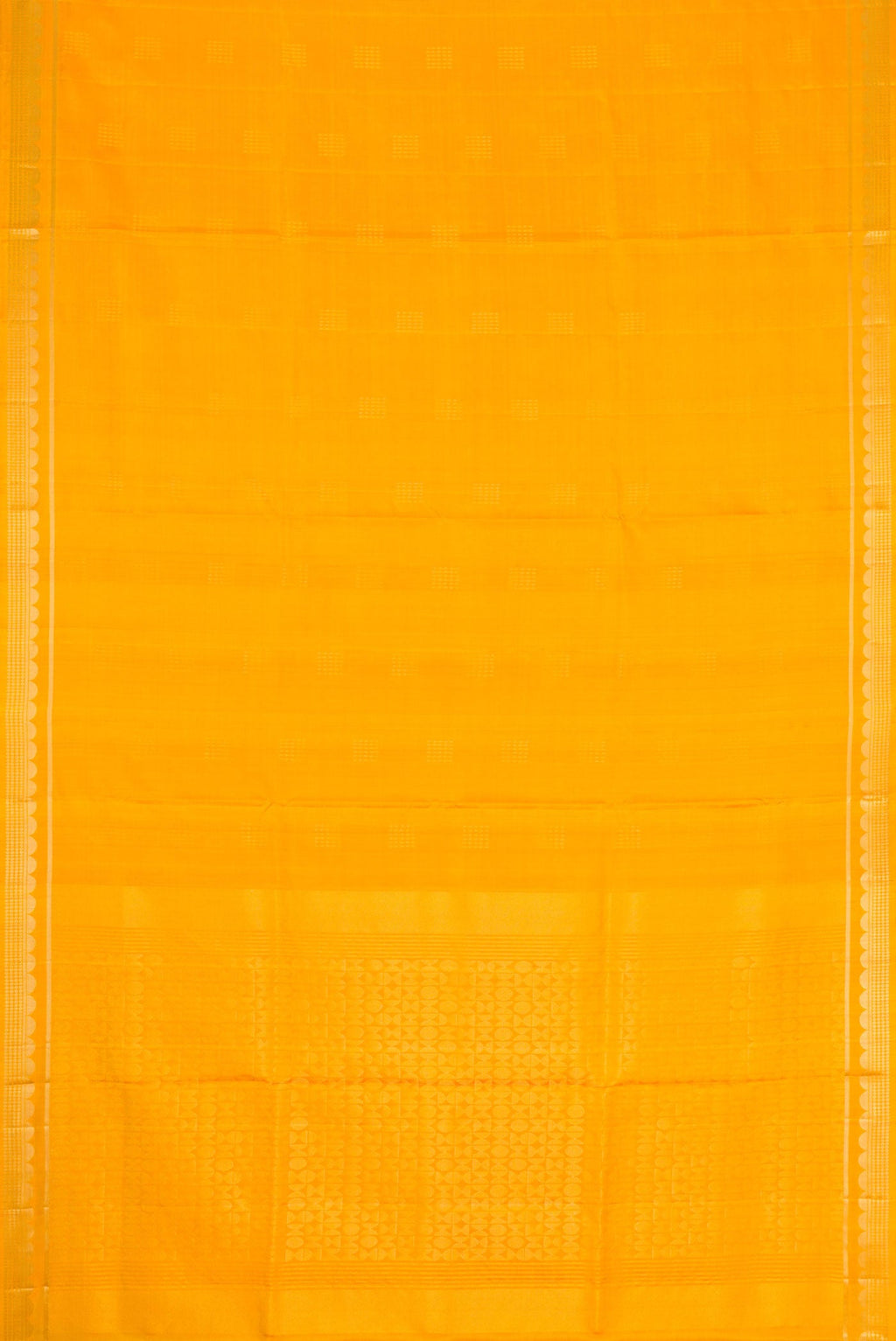 Flat view of Yellow Dual Tone Soft Silk Saree with Zari Butta on the body and Zari Border