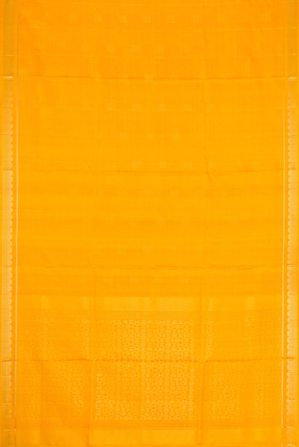 Flat view of Yellow Dual Tone Soft Silk Saree with Zari Butta on the body and Zari Border