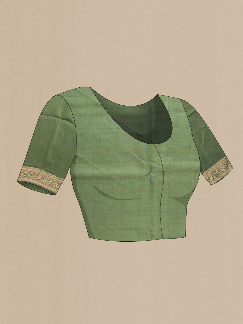 Close up image of the blouse of Grey Dual Tone Soft Silk Saree with Zari Butta on the body and Zari Border