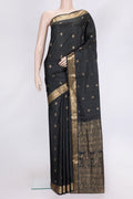 Black Dual Tone Soft Silk Saree with Zari Butta on the body and Zari Border.  displayed on a mannequin