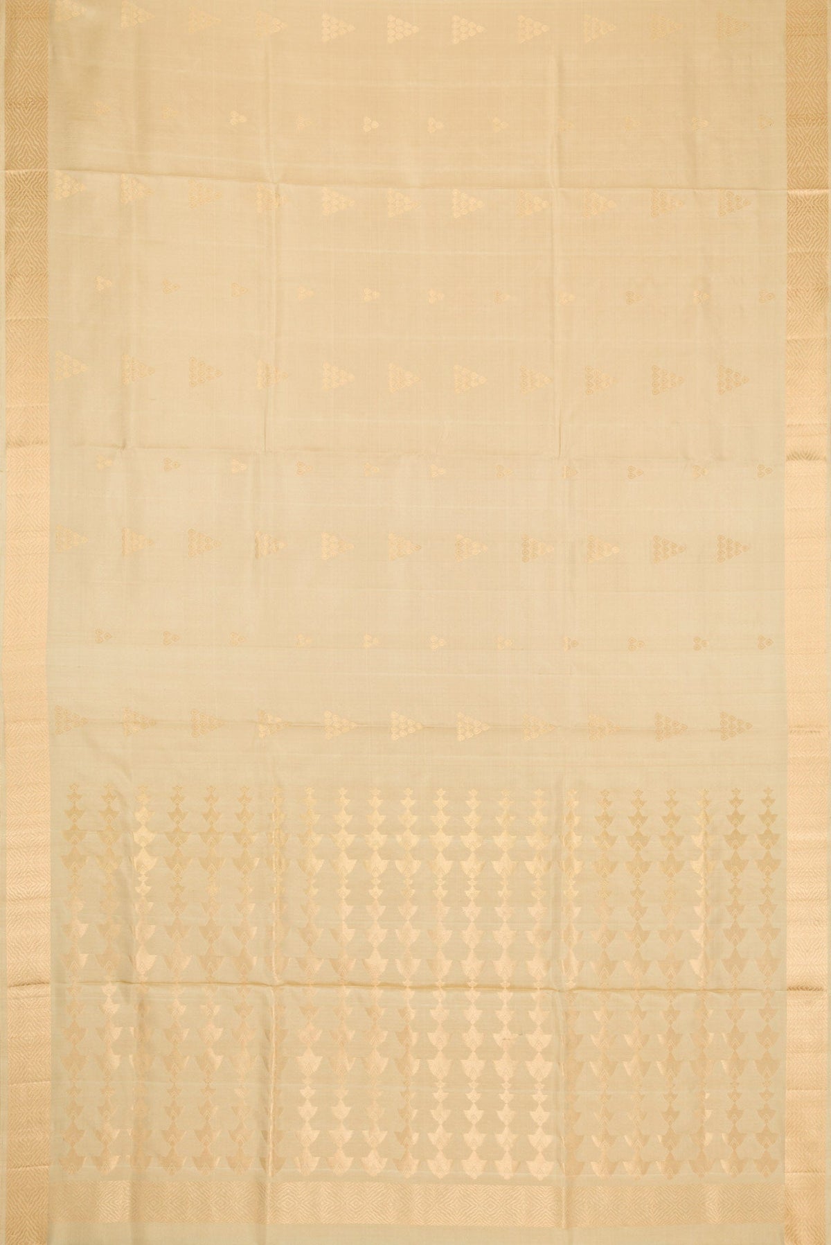 Flat view of Dark Beige Dual Tone Soft Silk Saree with Zari Butta on the body and Zari Border