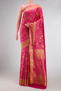 Pure Silk Pure Zari Pink Dual Tone Kanchipuram Saree with Zari Brocade on the body and Zari Border displayed on a mannequin