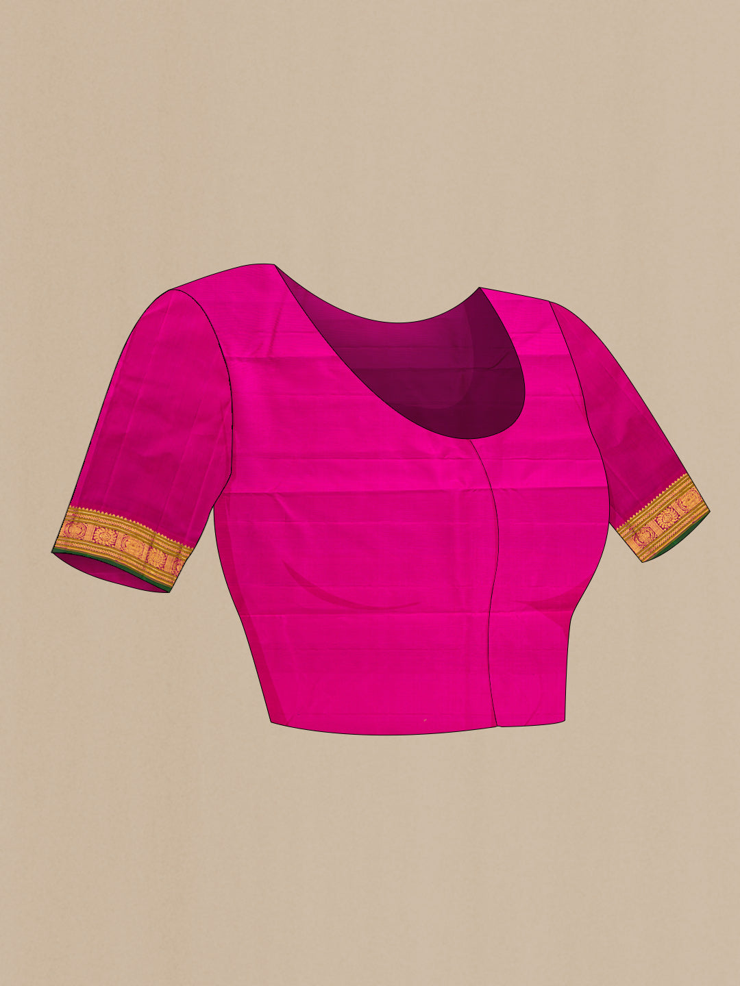 Close up image of the blouse of Purple Dual Tone Kanchipuram Silk Saree with Zari Butta on the body and Zari Border