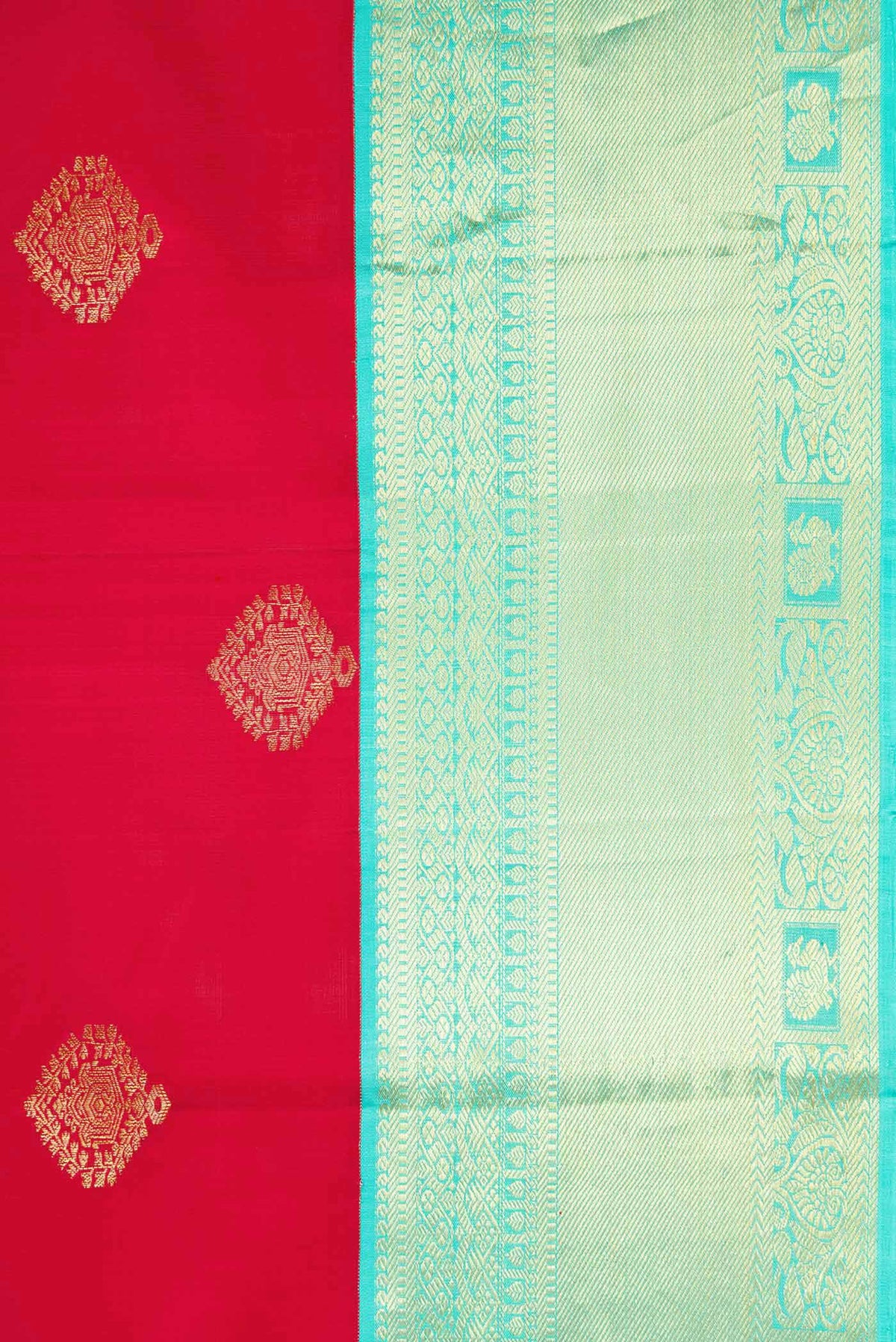 Border image of Red Dual Tone Kanjivaram Silk Saree with Zari Butta on the body and Zari Border. 