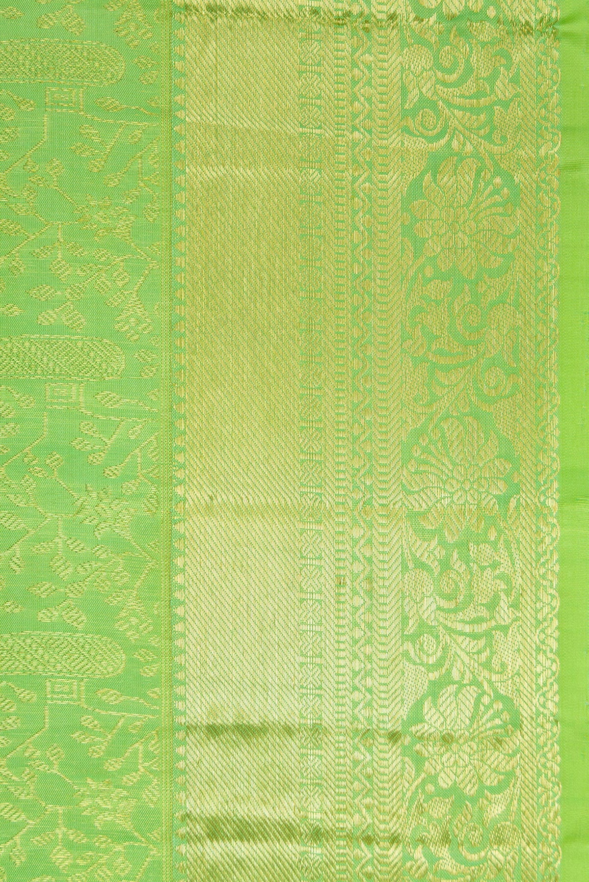 Border image of Parrot Green Dual Tone Kanchipuram Silk Saree with Zari Brocade on the body and Zari Border. 