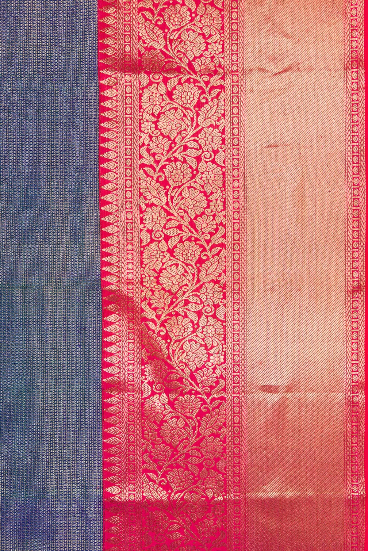 Border image of Peacock Blue Dual Tone Kanjivaram Silk Saree with Zari Brocade on the body and Zari Border. 