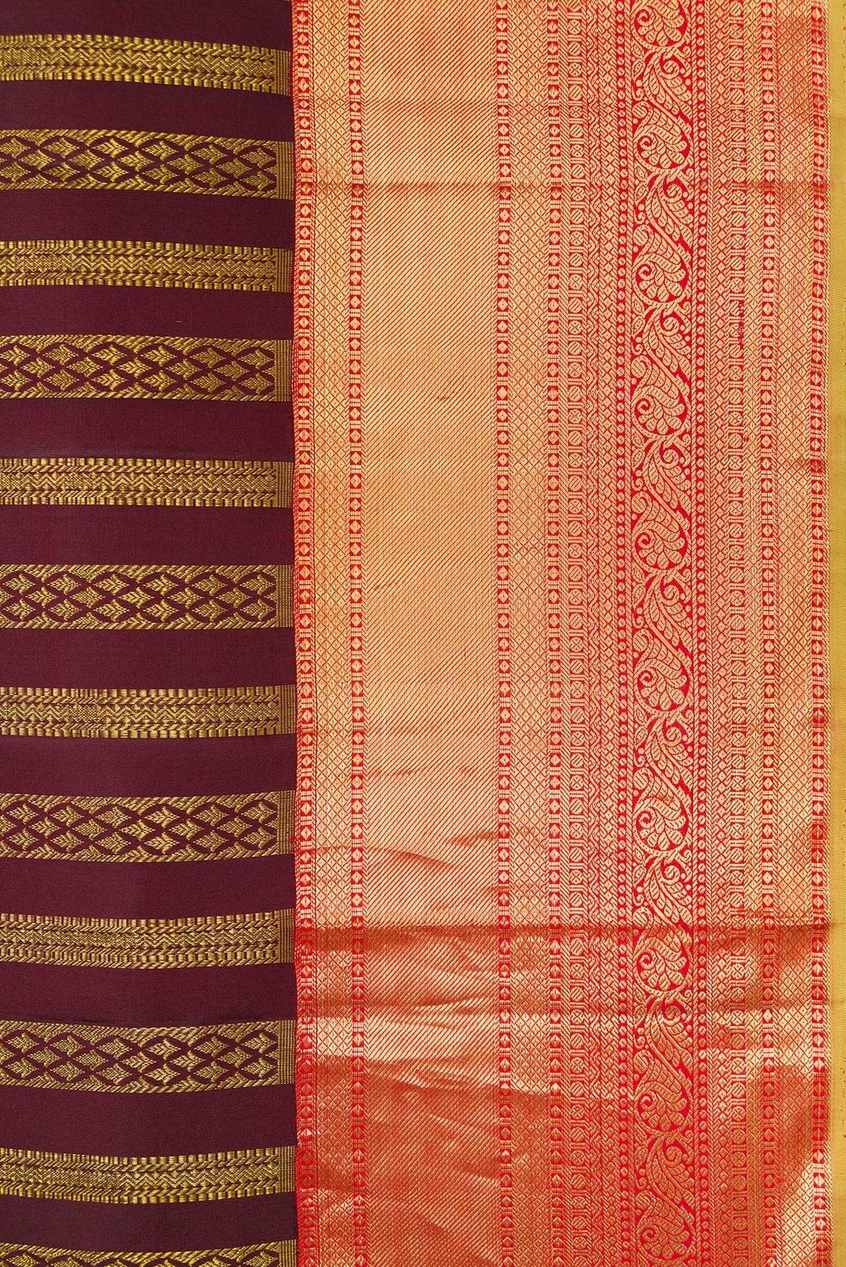 Border image of Coffee Brown Dual Tone Kanjivaram Silk Saree with Zari Brocade on the body and Zari Border. 