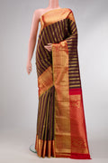 Coffee Brown Dual Tone Kanjivaram Silk Saree with Zari Brocade on the body and Zari Border.  displayed on a mannequin